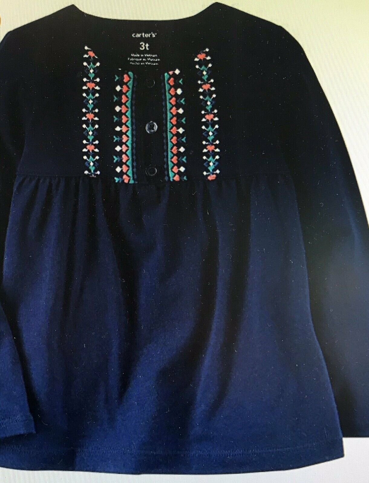 Carter’s Baby Girls’ Embroidered Top Navy Blue with Coral and Green -3 Months