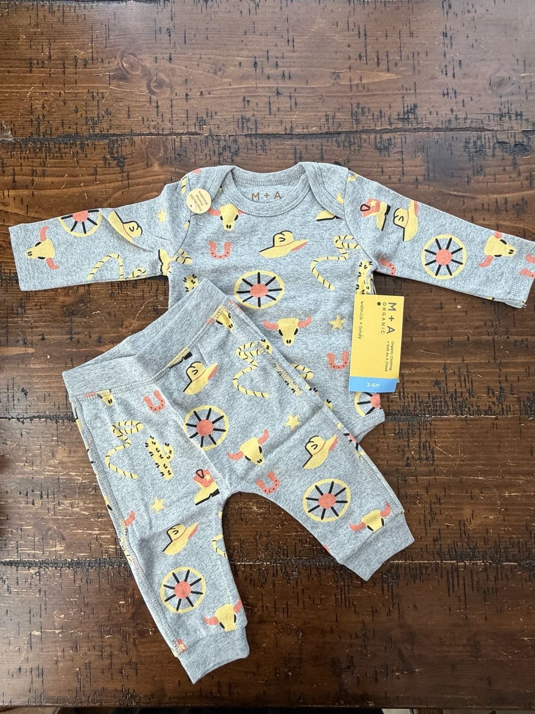 Monica + Andy Organic Cotton Western Cowboy Print Bodysuit and Pant Set, Size 3-