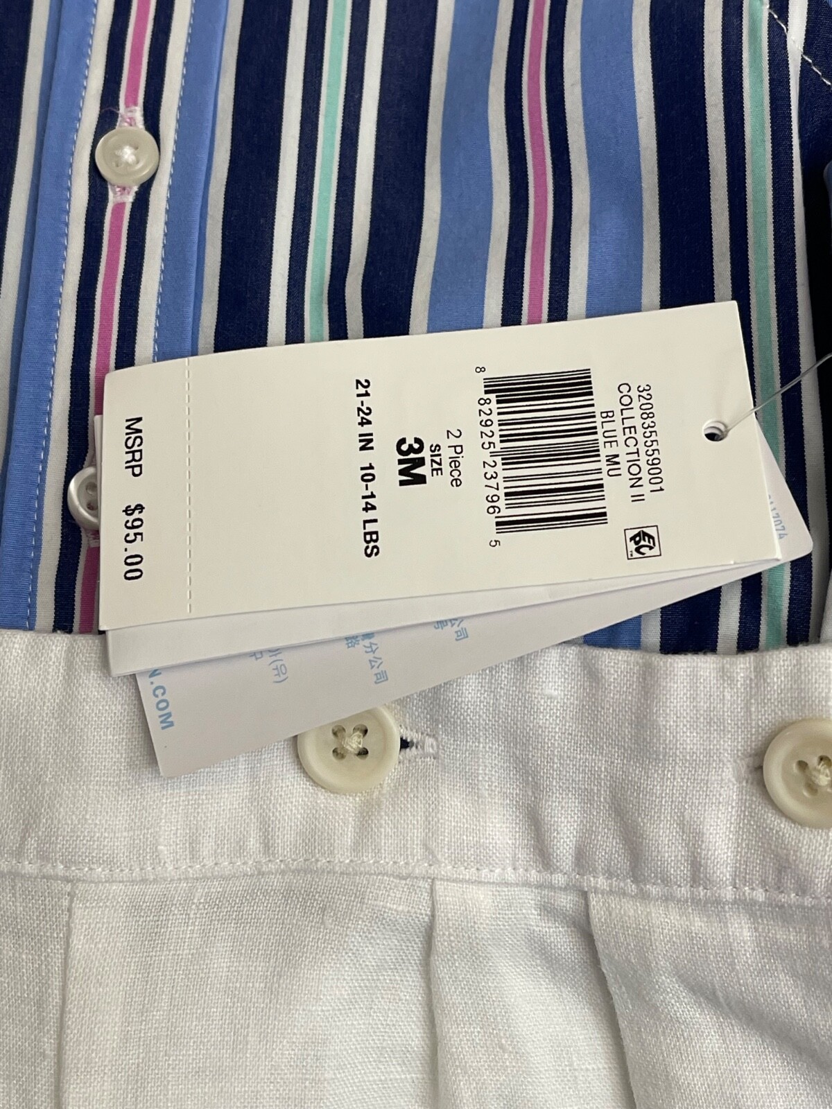 Ralph Lauren Baby Boy Striped Shirt and Linen Short Size 3M Retail $95