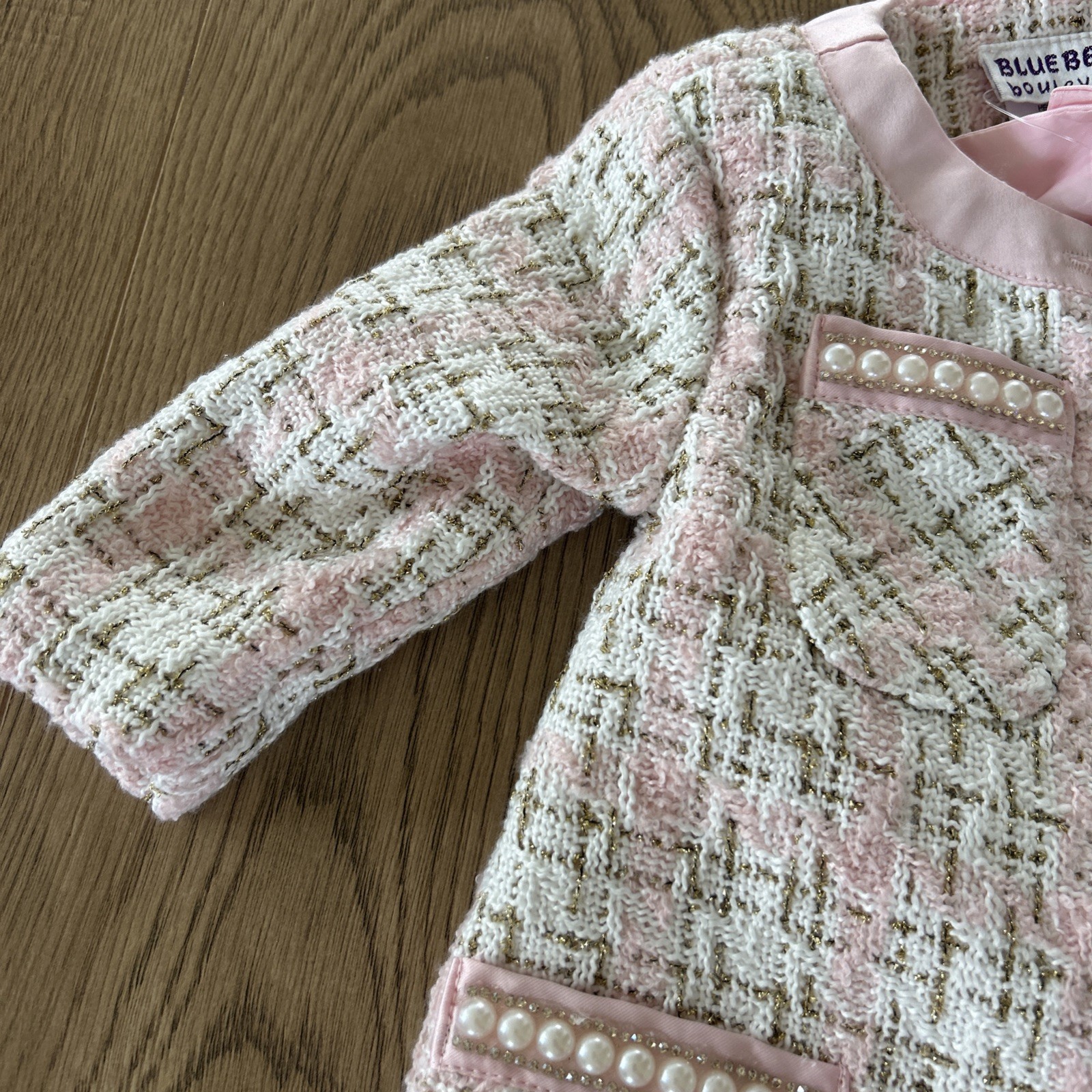 NEW BLUEBERI BOULEVARD Tweed Jacket, Dress & Hat 3-Pc Set Pink Gold Girl’s 12M