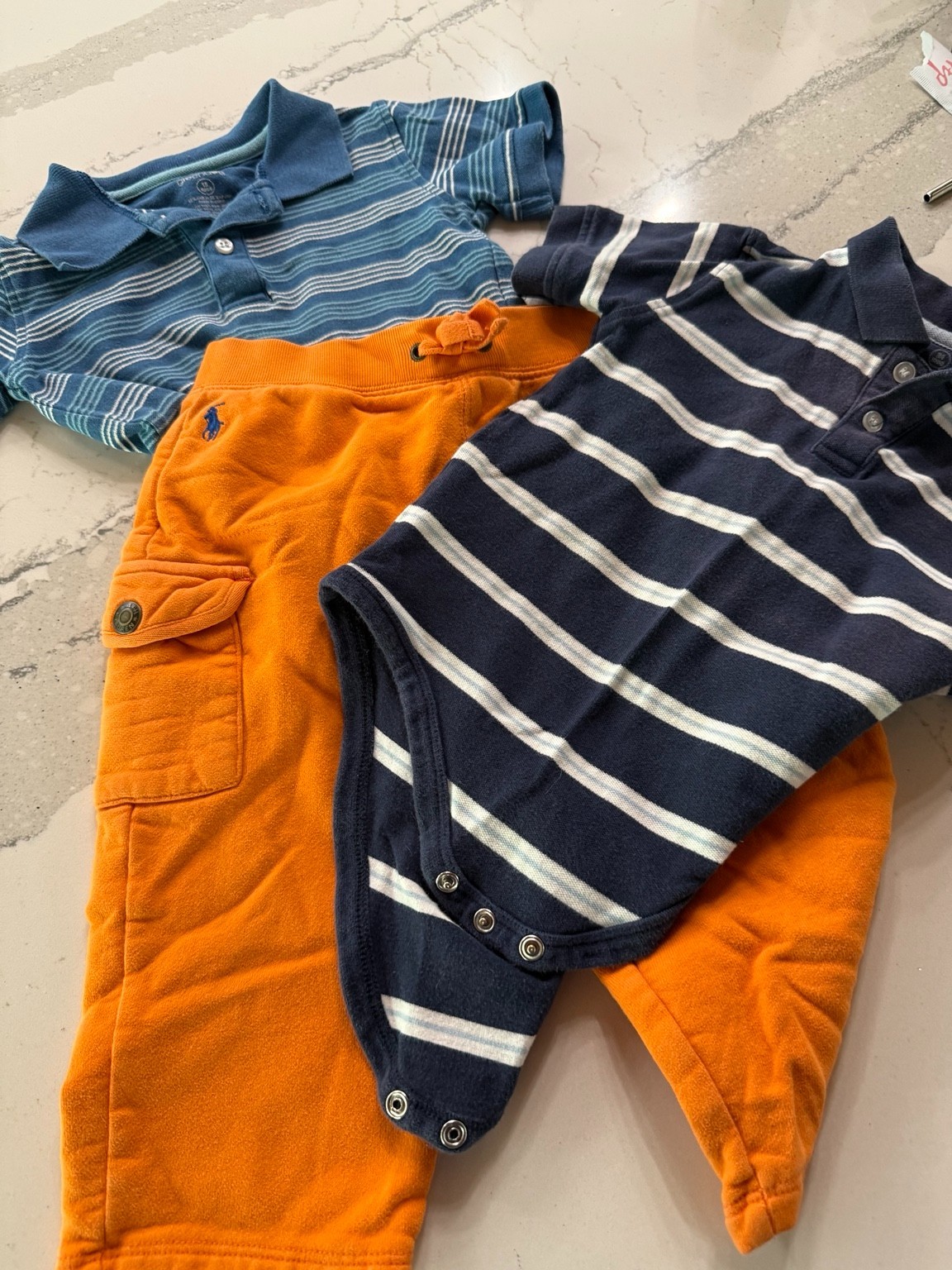 Baby Boy Polo Ralph Lauren Outfit Lot 18M Bodysuits Orange Pants 3 Pc