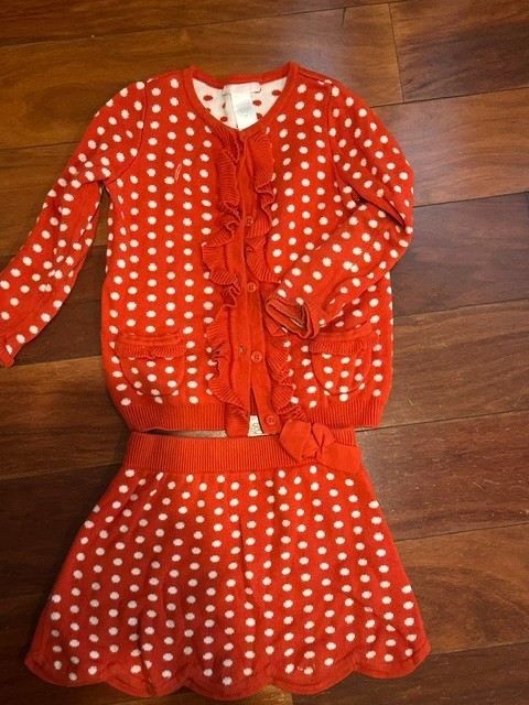 Janie and Jack baby girls red polka dot cardigan skirt set 2T