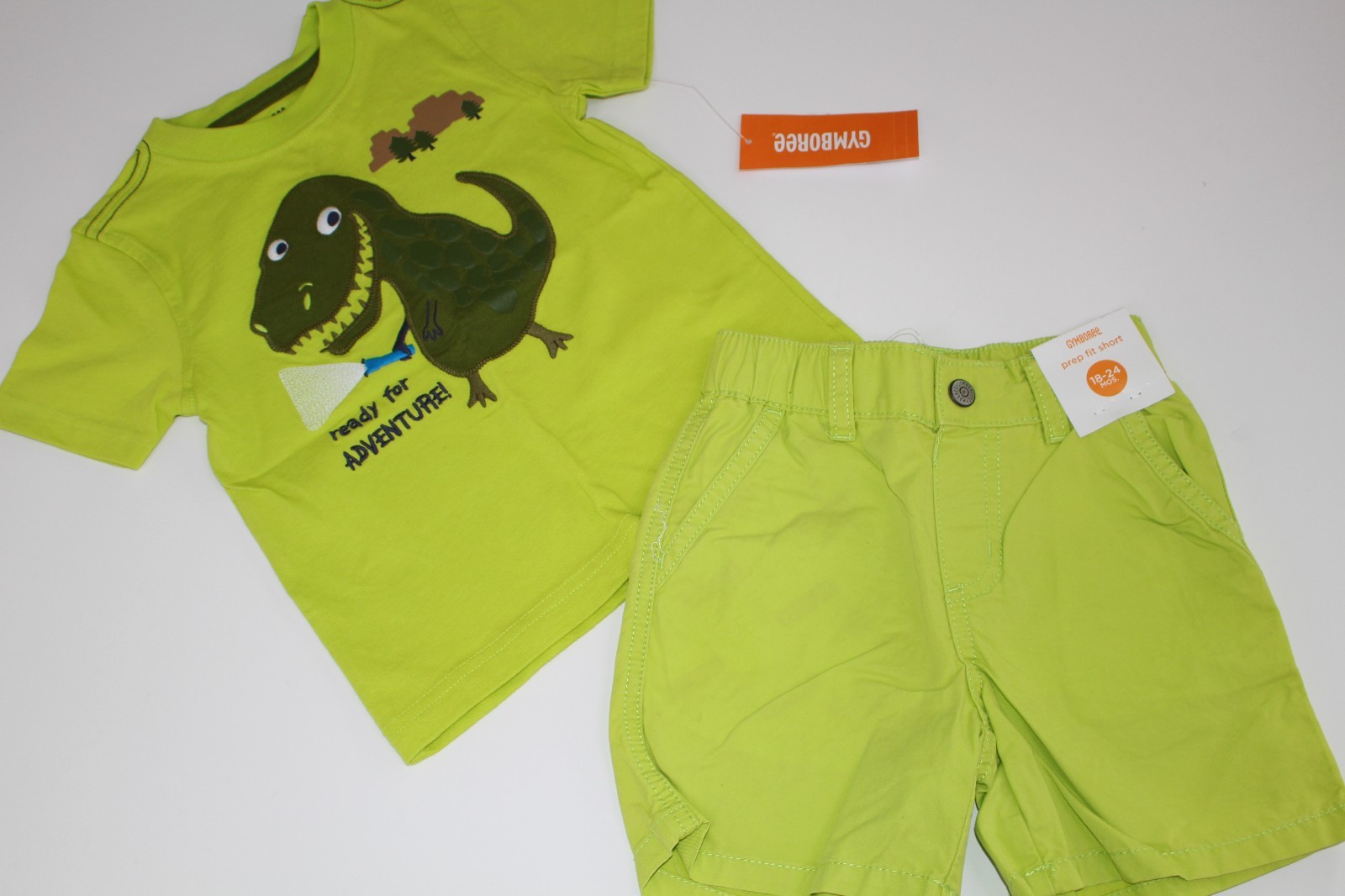 Gymboree Dino Day Camp Boys Plaid Shorts Shirt Top Dinosaurs Size 18-24 M NWT