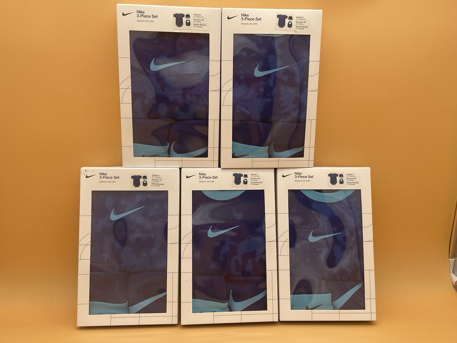 Lots Of 5 – Nike 3 Piece Set Newborn 6-12 Months Bodysuit Hat & Bib Baby Infant