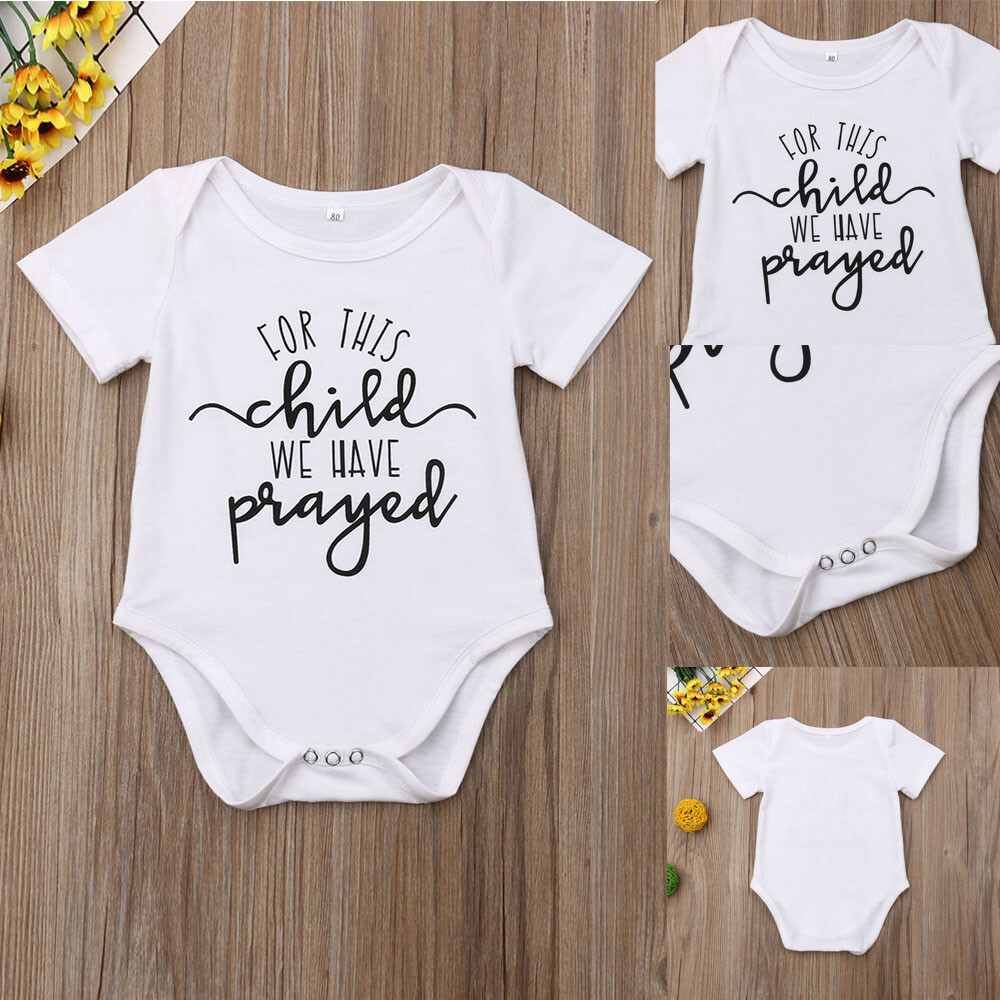 Newborn Baby Girl Boys Button Romper Tops Bodysuit Letter Outfits Set Clothes