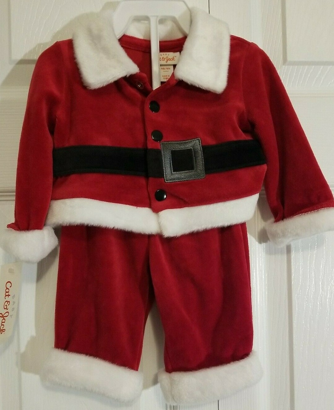 Santa Claus Velour Suit 2PC Newborn Boy Cat & Jack Velvet Baby NB Christmas NEW