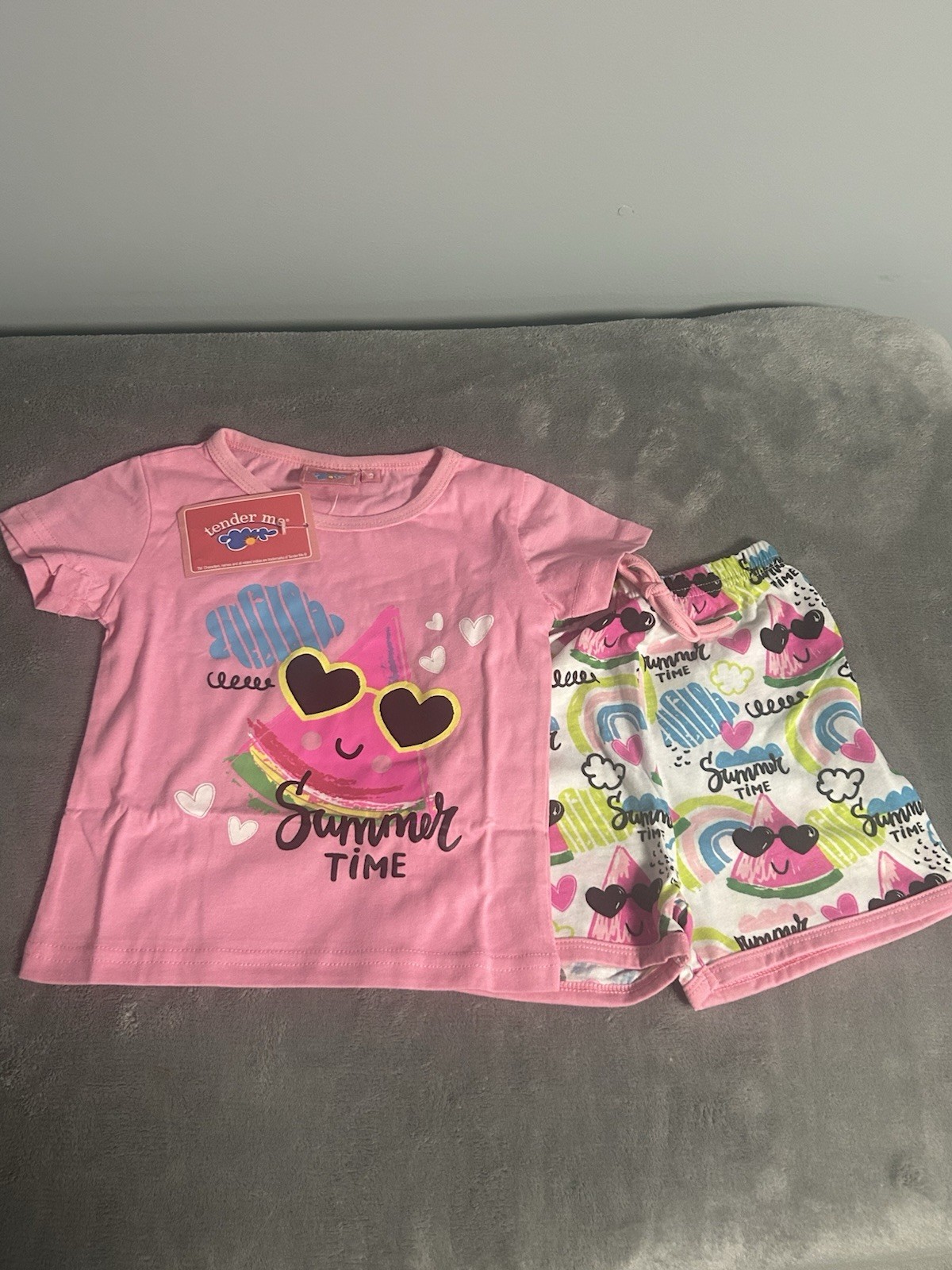 Toddler Outfit 2T Girl Pink Summer Shirt and Shorts Beach Rainbow Cute