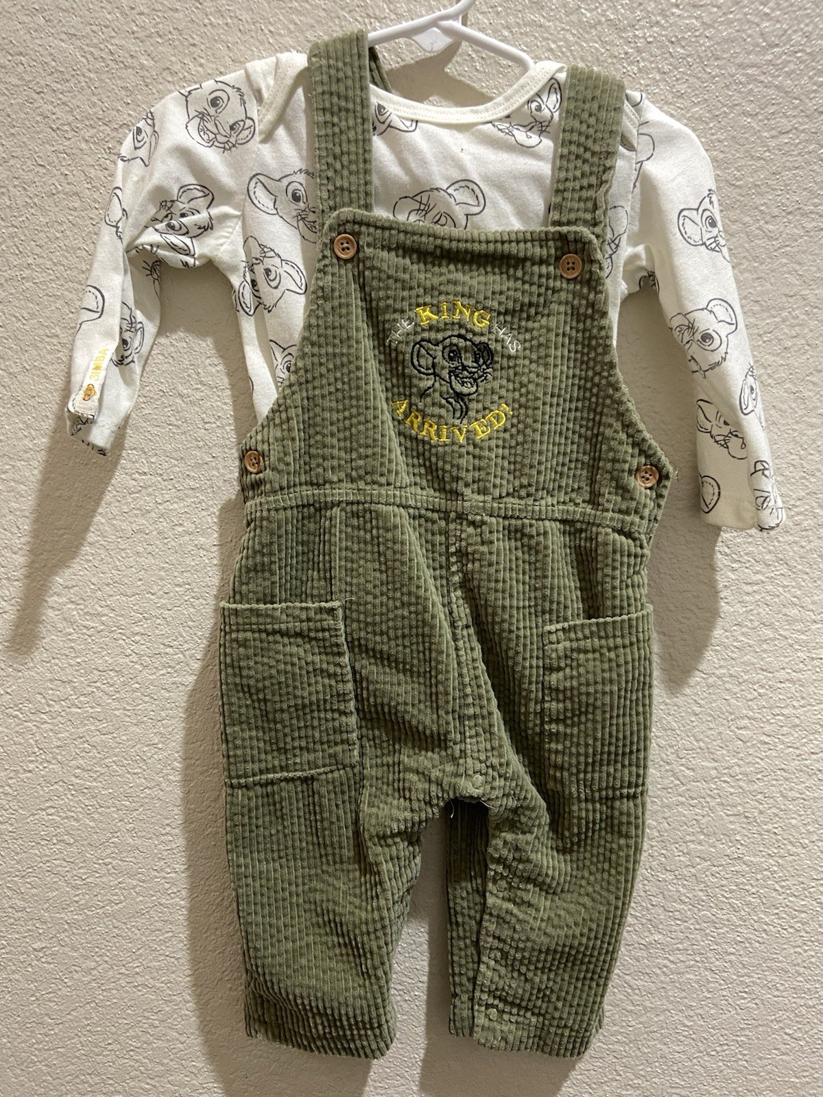 Disney Baby 2-Piece Green Simba Overall Bodysuit Set 12M Cotton Lion King