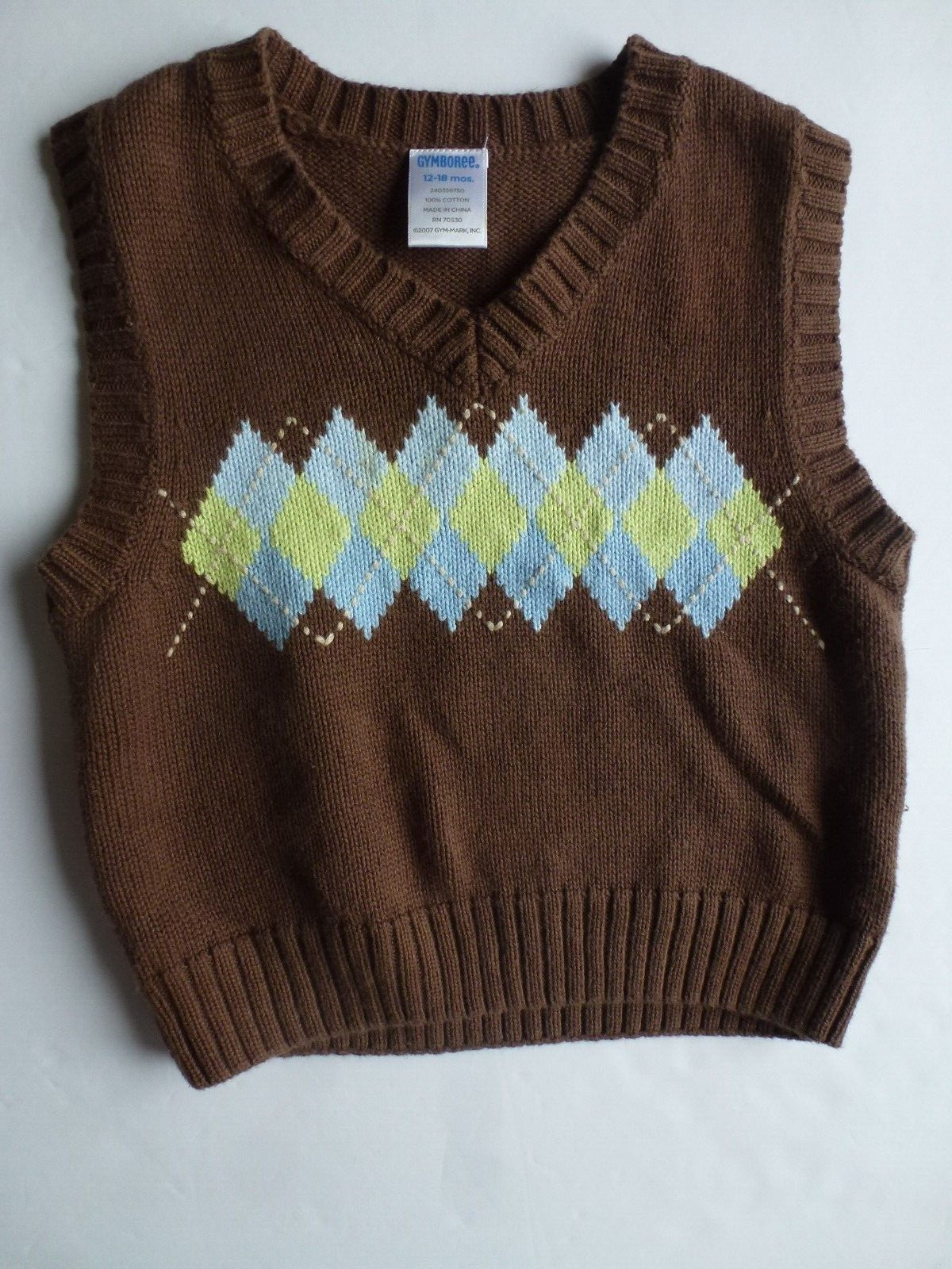 18-24 GYMBOREE Brown Blue Plaid Button Up Shirt & Brown Argyle Sweater Vest Set