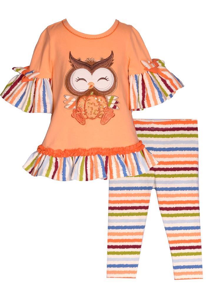NEW Bonnie Jean Girls Size 18M “ORANGE OWL” Thanksgiving Halloween Top Pants NWT
