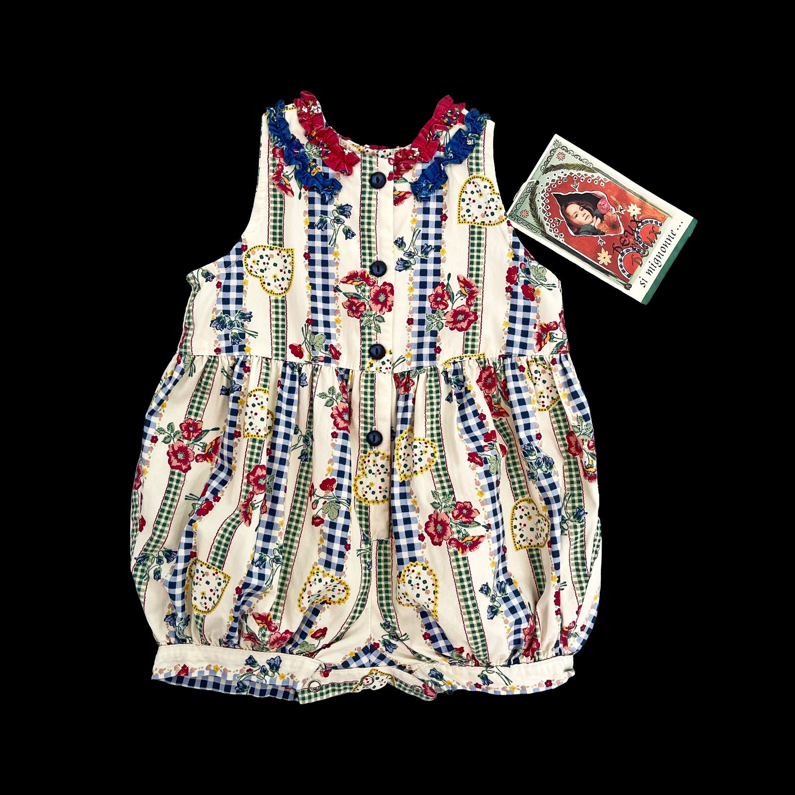 Sunsuit Romper Cream Floral Print Button Front Sleeveless New Vintage