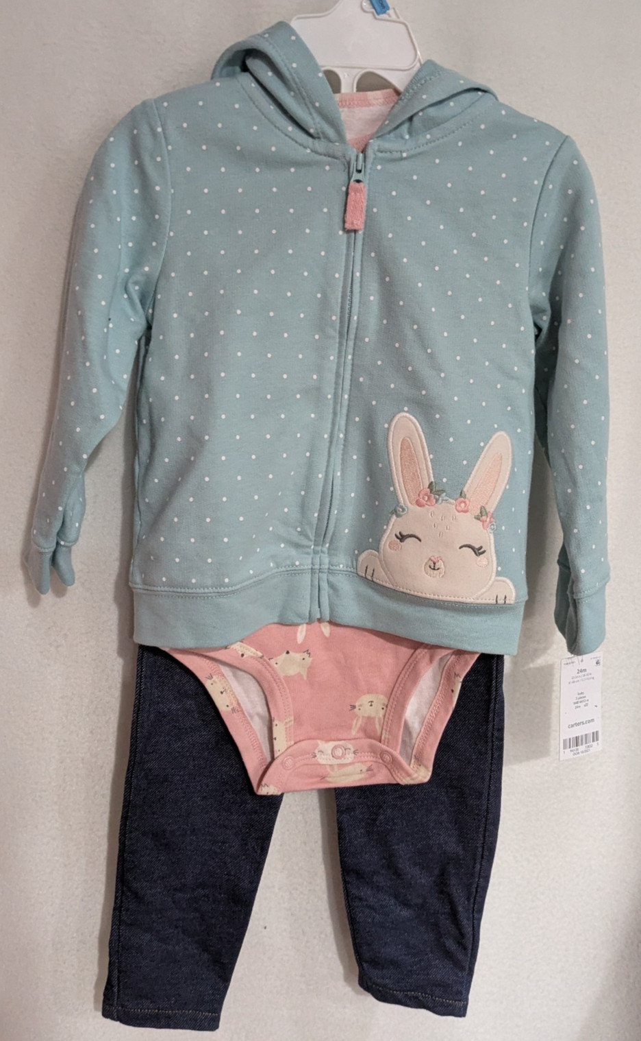 Carter’s Baby Girl Bunny Dots 3-Piece Jacket, Bodysuit & Pants Set – Size 24M