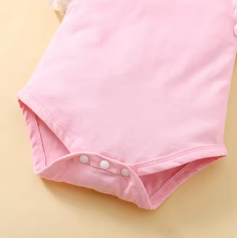 Pink Baby Girl Summer Daily Clothes Set Fly Sleeve Romper Top + Flowers Skirt