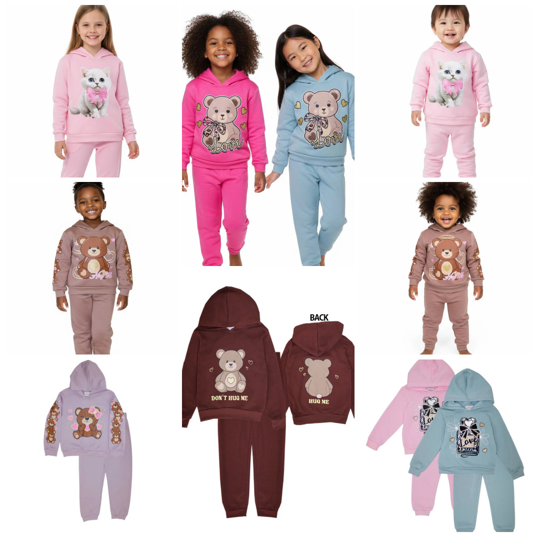 3-Pack Outfit Set Girls Toddlers 2 Piece Fleece Hoodie Sweater and Joggers Pants