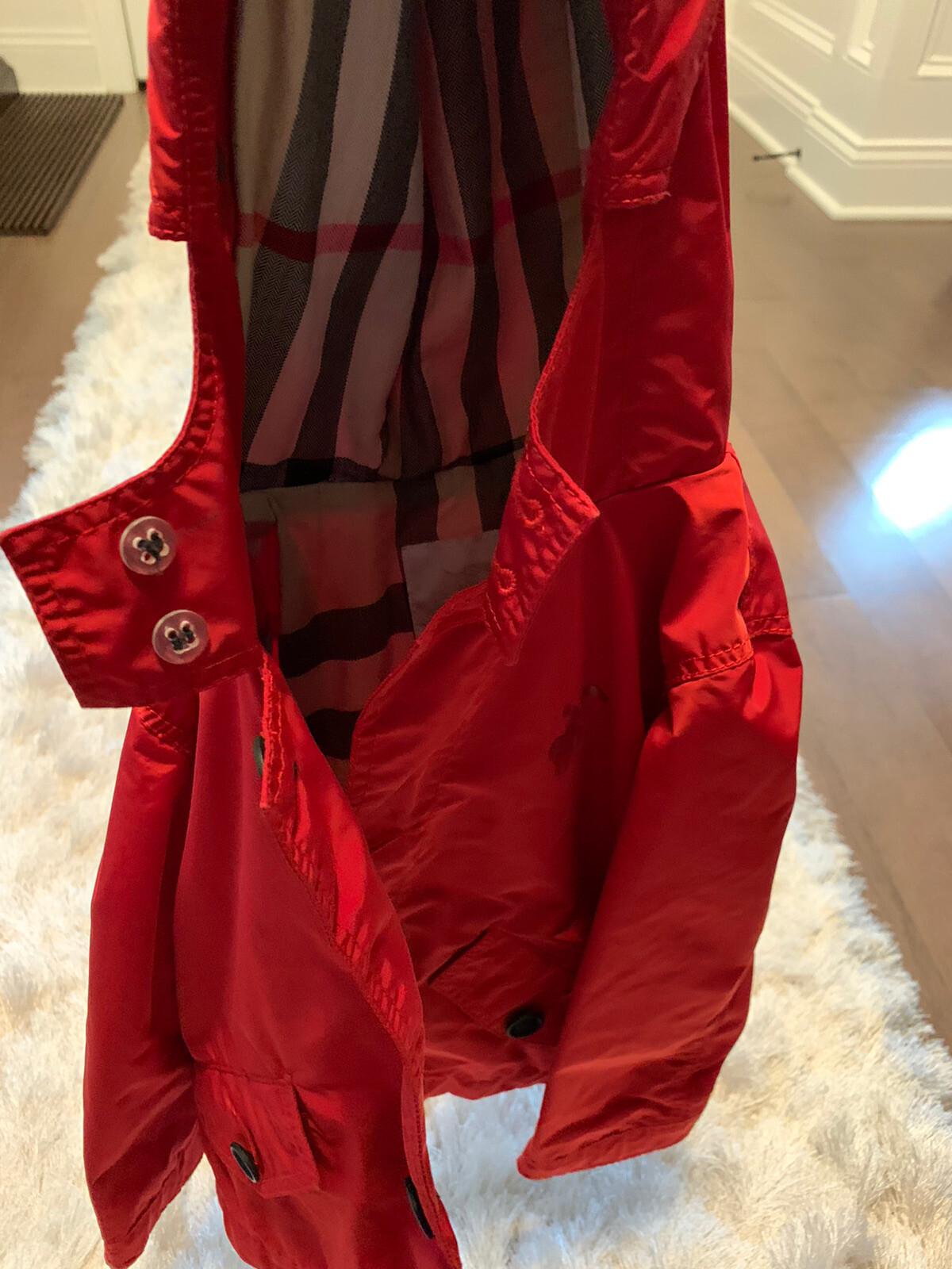 BURBERRY TODDLER Unisex BOY/GIRL RED/CHECK NYLAN Hood JACKET SZ 2YR PRE-OWNED!!