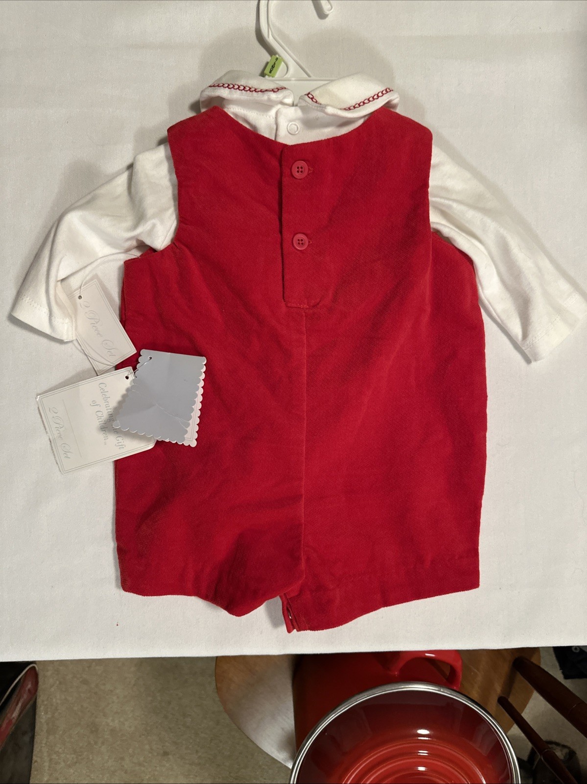 Kitestrings By Hartstrings Baby Boys 2-Pc Jon Jon Xmas Romper Red Velvet 0-3 Mos