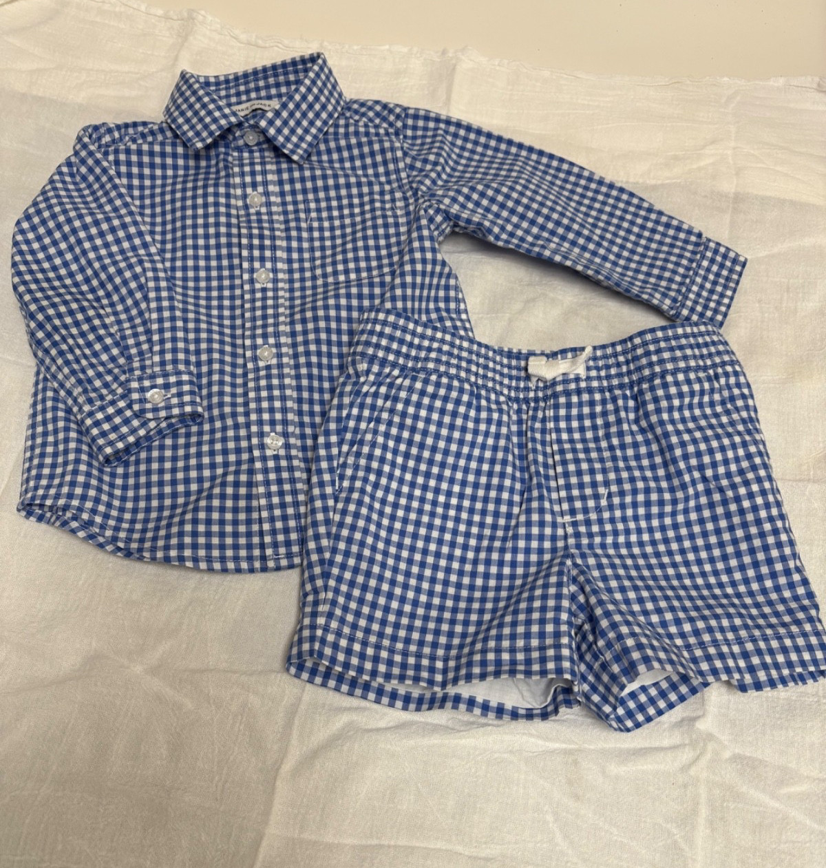 Janie and Jack Boys Long Sleeve Button Up And Shorts Set 12-18 Months