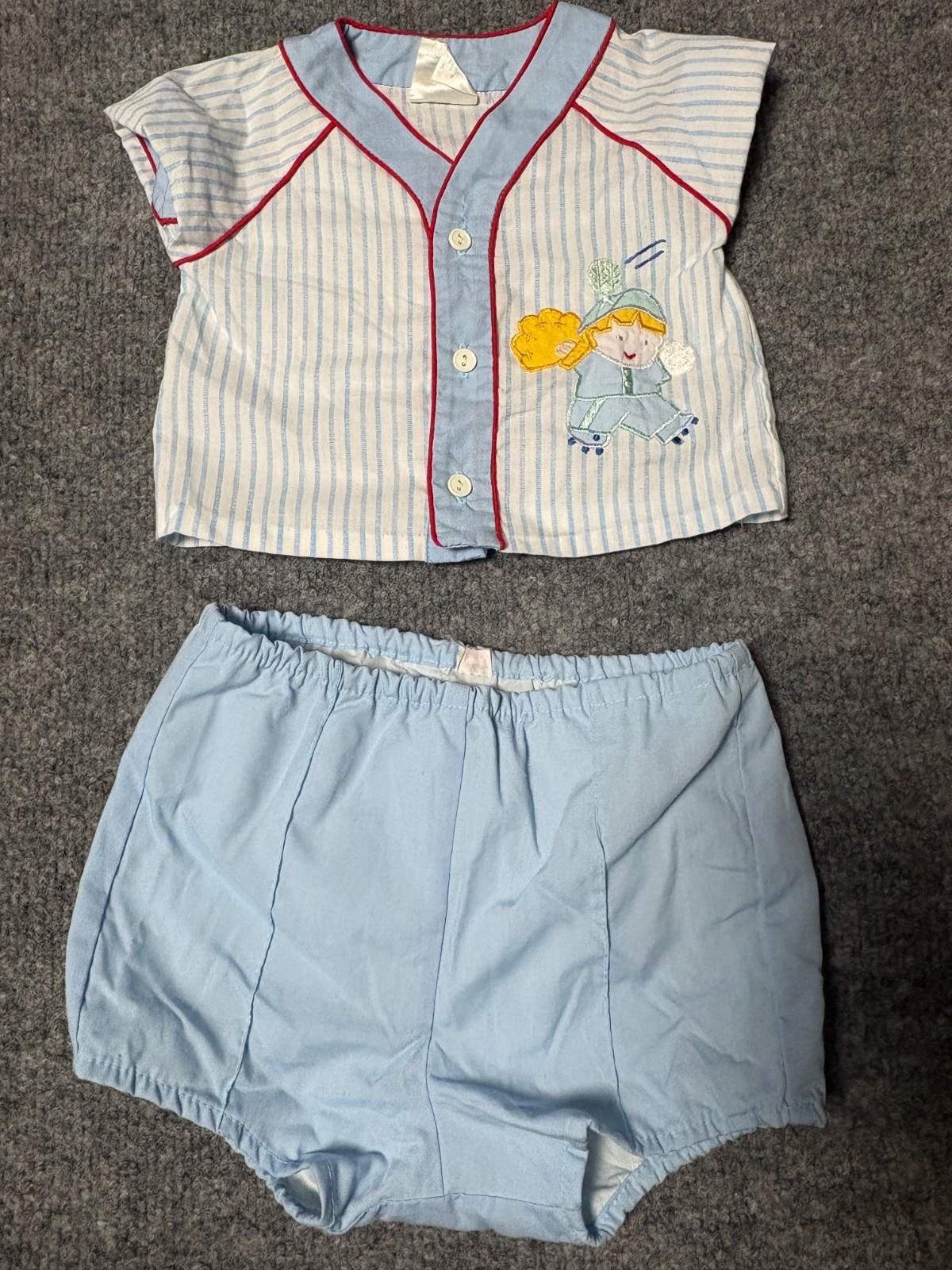Mayfair Vintage Baby Outfit 6 – 9 Month Baby Boys Lined Pants Baseball Button Up