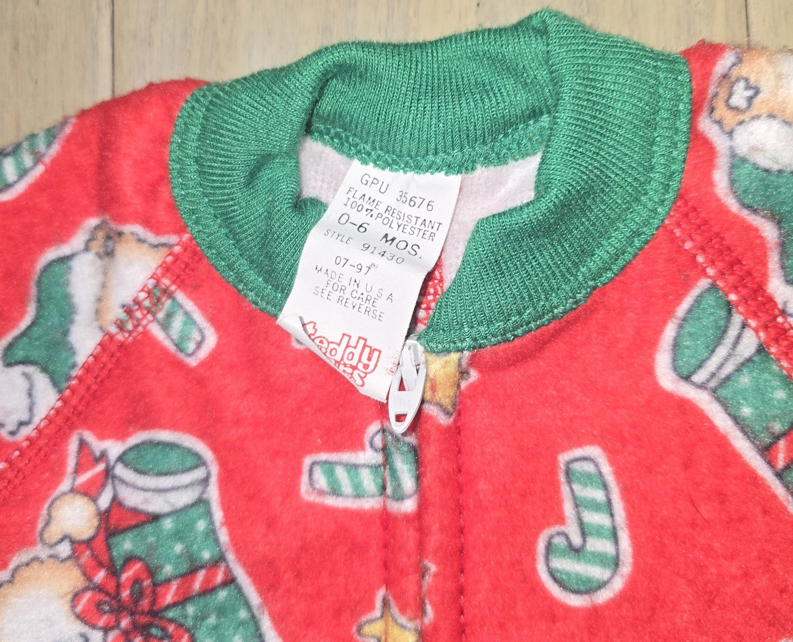 Vtg KLEINERT’S Teddy Bears Christmas One Piece Fleece Foot Pajamas 3-6 Months