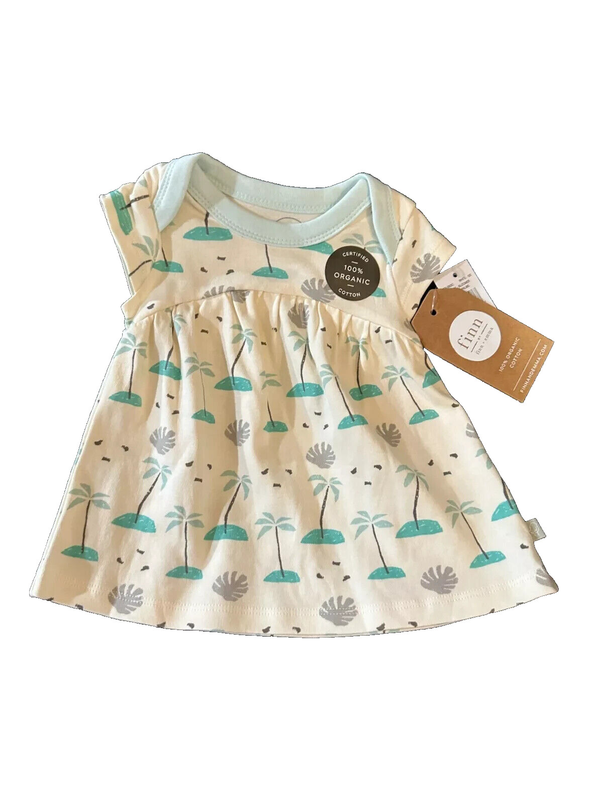 Finn by Finn + Emma 2pc Outfit Set Girl Palm Trees Leaves Aqua Baby Blue 3-6m