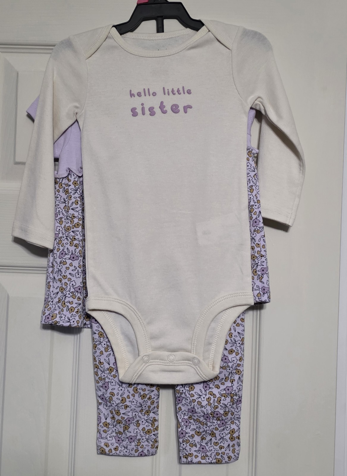 Girls Carters 18 Months NWT 3 Piece Outfit Purple Floral + Hello Little Sister
