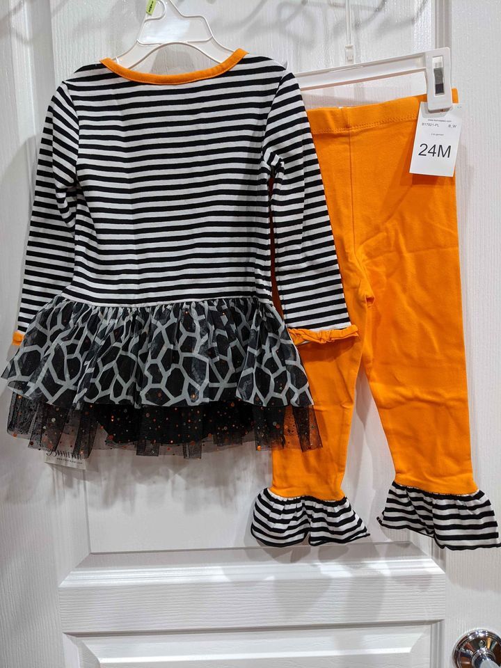 Bonnie Jean baby girls Black Cat Halloween striped Orange Legging Set