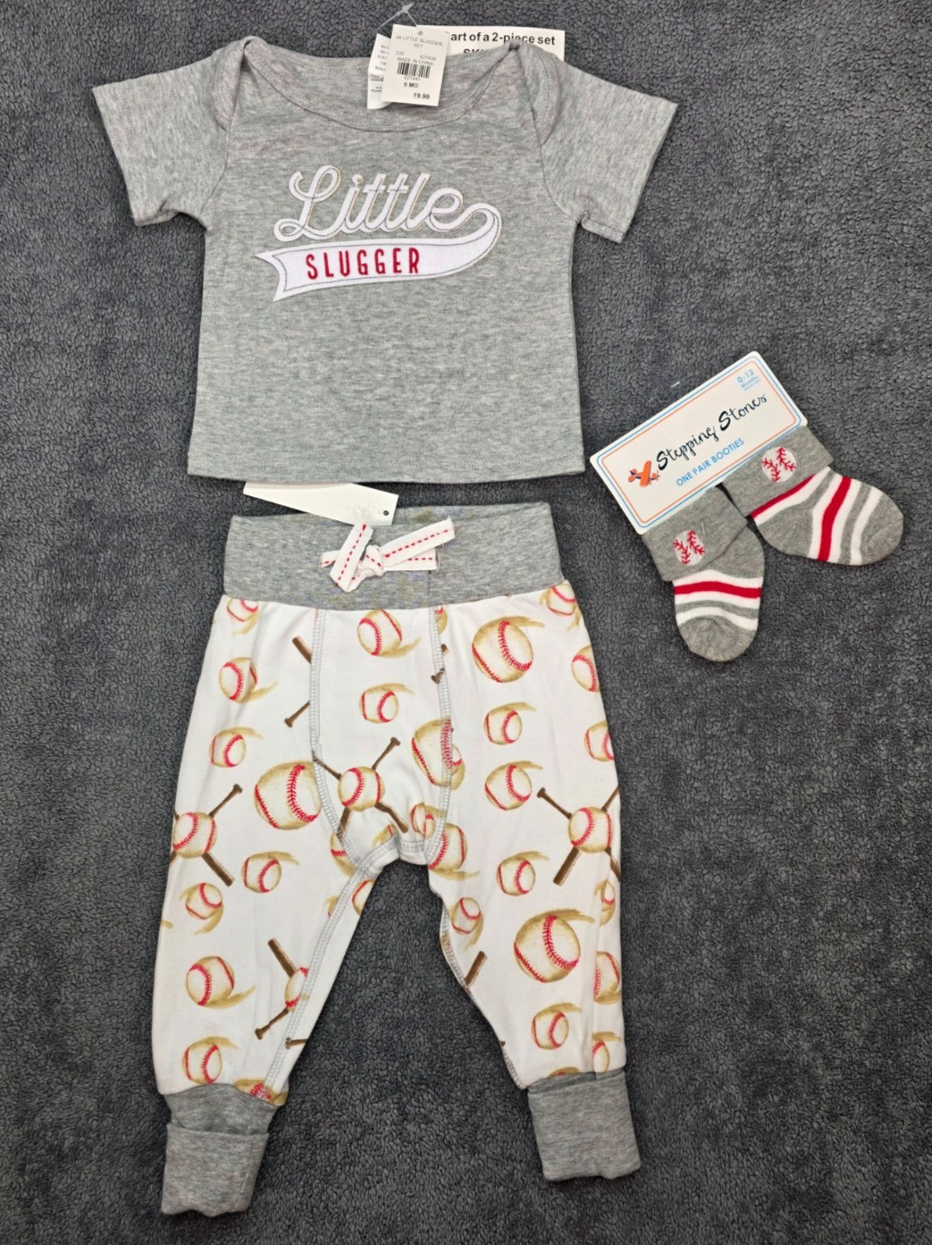 Little Slugger 3pc Baseball Outfit 6M – Shirt Pants Socks NWT Baby Gift