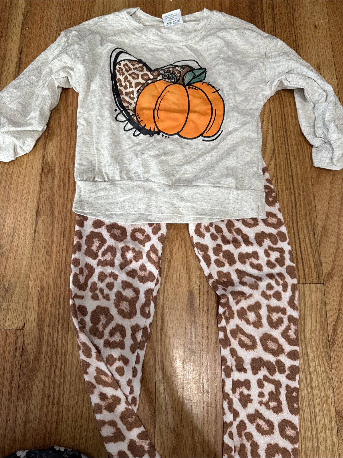 Unbranded Boutique Girls Outfit Size M (4t) Pumpkin Theme With Leopard Pants