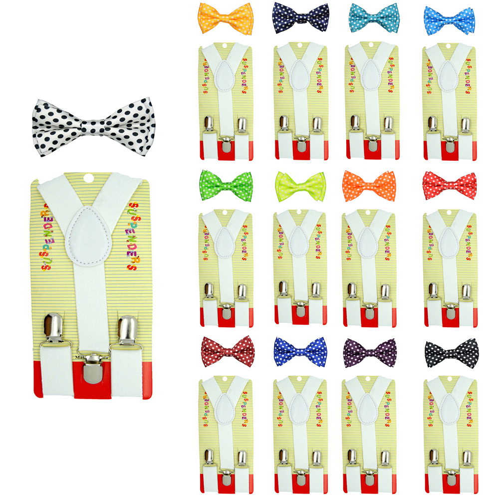 CUTE Baby Toddler Kids Boys Girls Polka dot Y-Back Elastic Suspender & Bow Tie