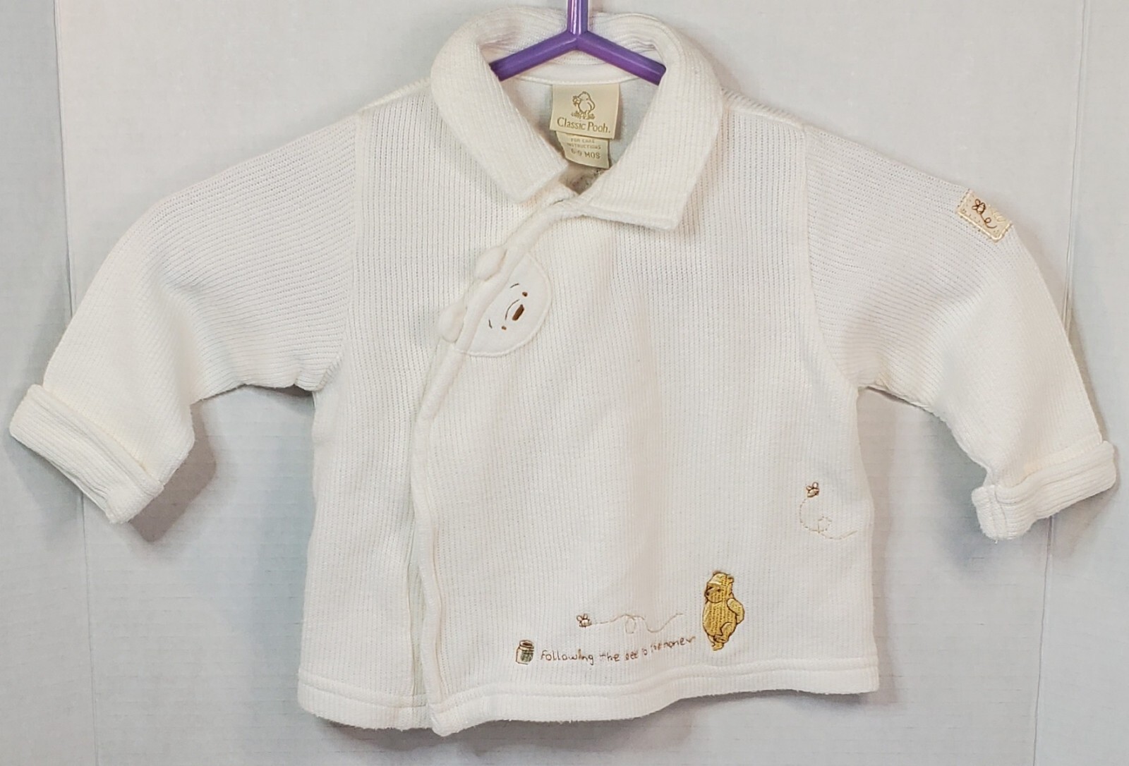 Classic Pooh Baby Jacket 6-9 mo Off-White Cream Embroidered Snap Closure Honey