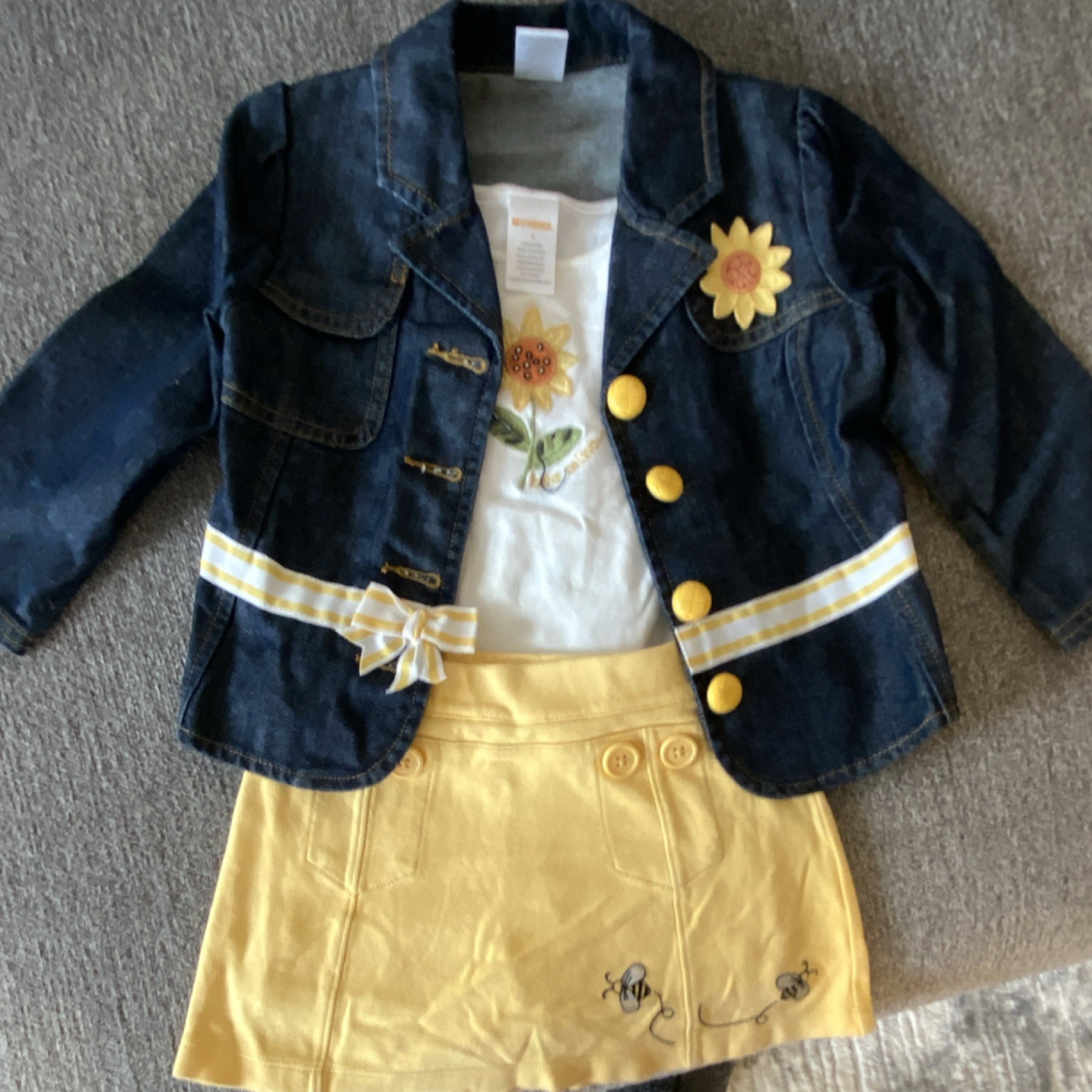 Gymboree Bee Mine Sunflower & Bee Embroidered Denim Jacket Top Skirt