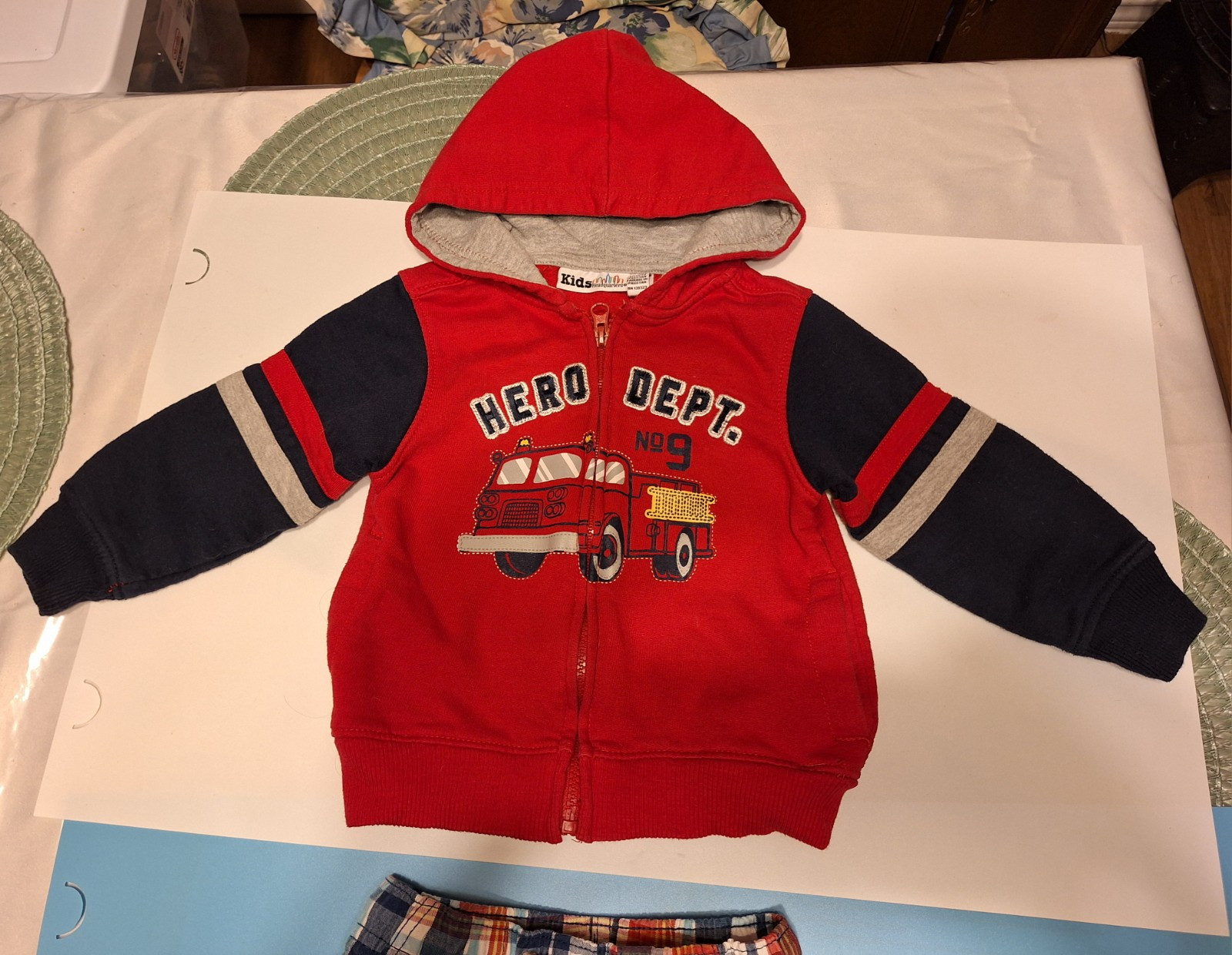 Kids Headquarters Red Firetruck Hoodie Boys Infants 18 Mo. & Cat & Jack Shorts