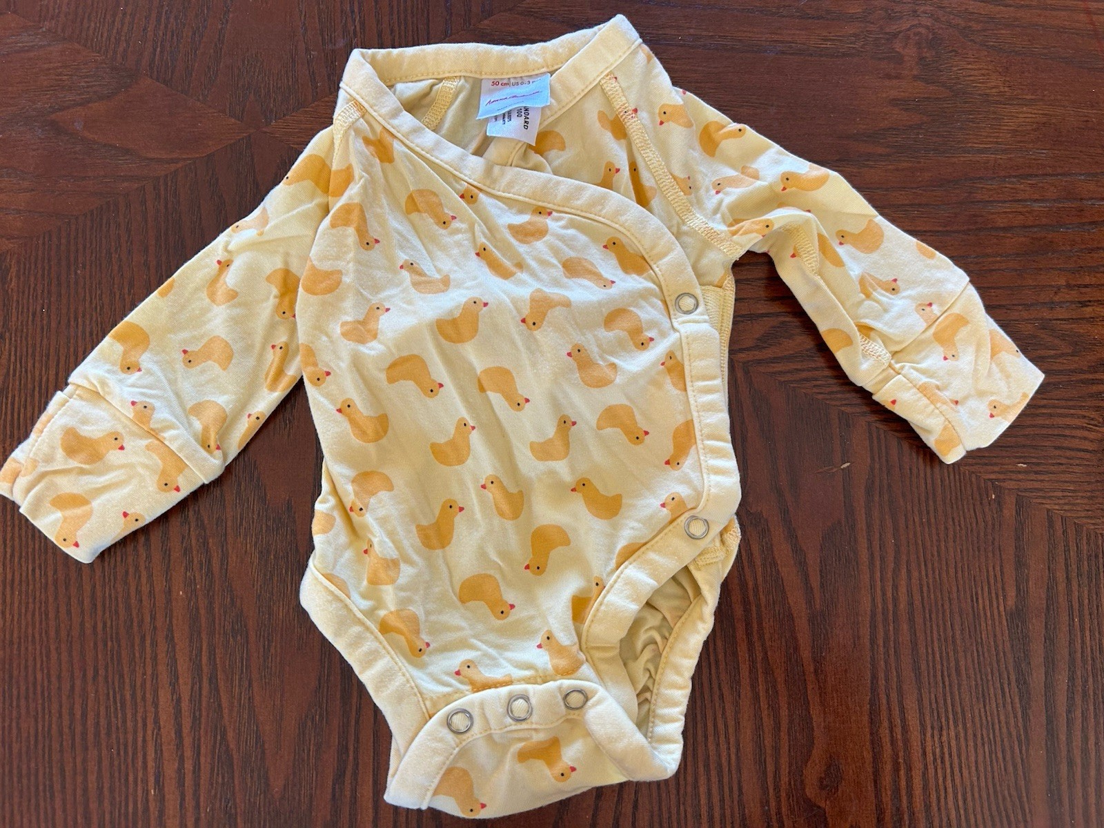 Hanna Andersson Baby Layette Wrap Bodysuit Wiggle Pants, 0-3 Months Ducks Yellow
