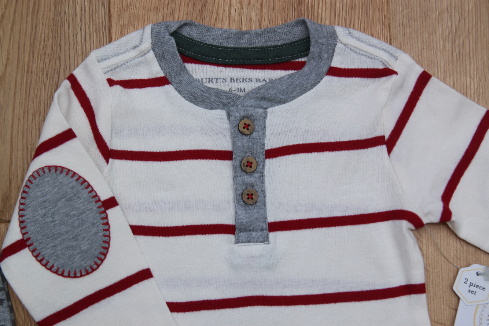 Burt’s Bees Baby Long Sleeve Bodysuit Pants Set ~Gray, Red & Ivory ~ Snowflakes