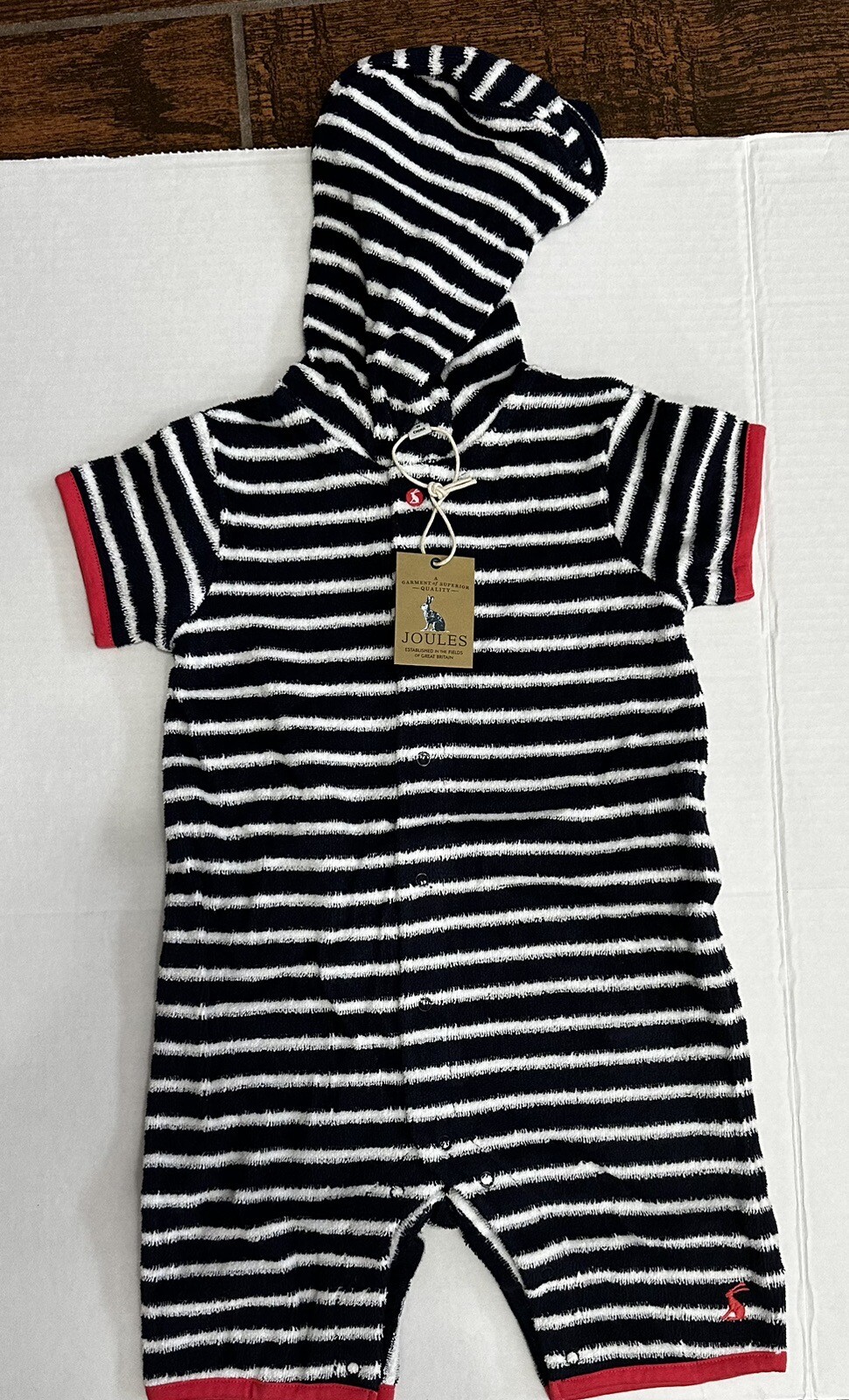 NEW Joules Baby Girl Beach Toweling Romper Button Down Blue Stripes 18-24months