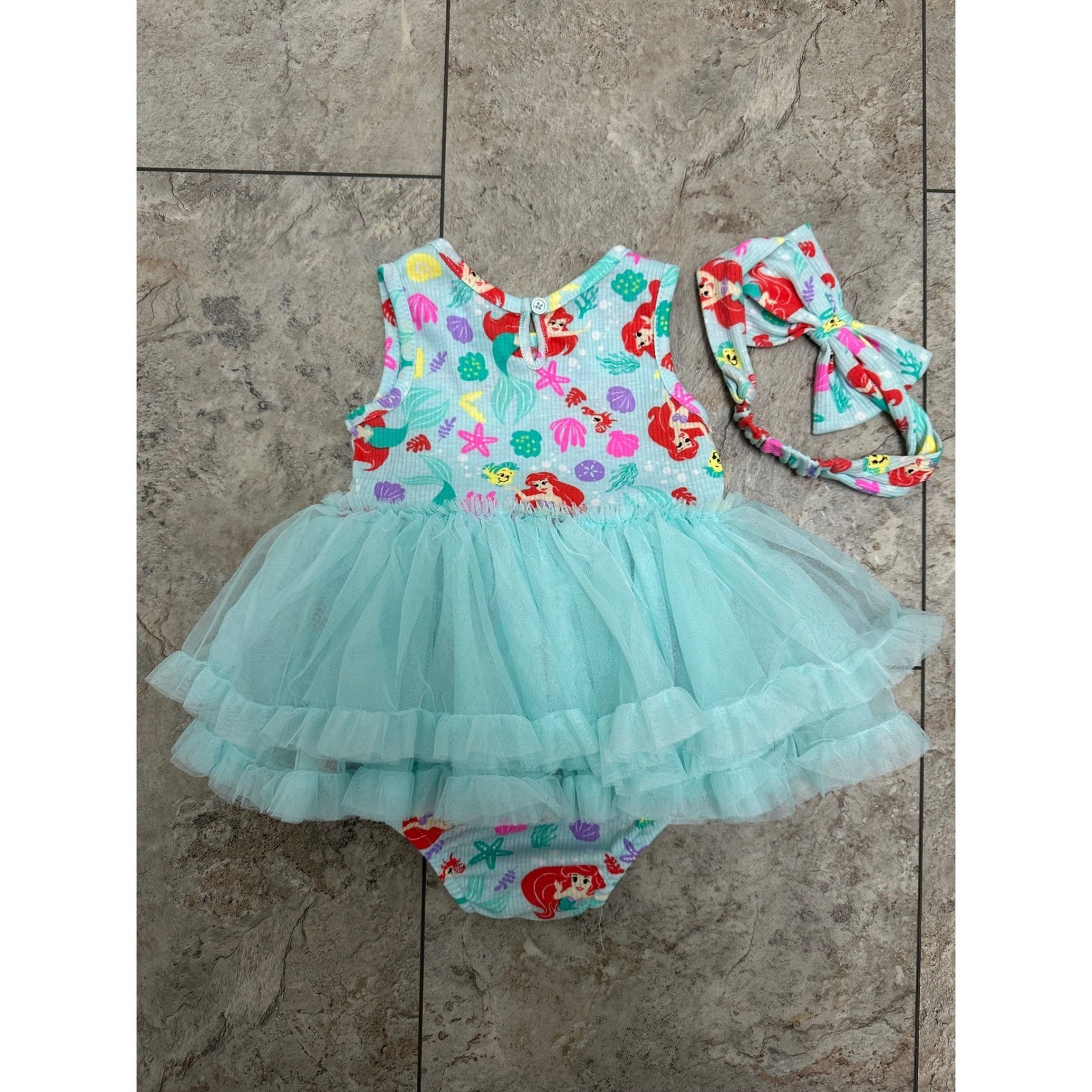 Disney Baby Little Mermaid Ariel Tutu Bodysuit and Headband Set 18M Aqua Green