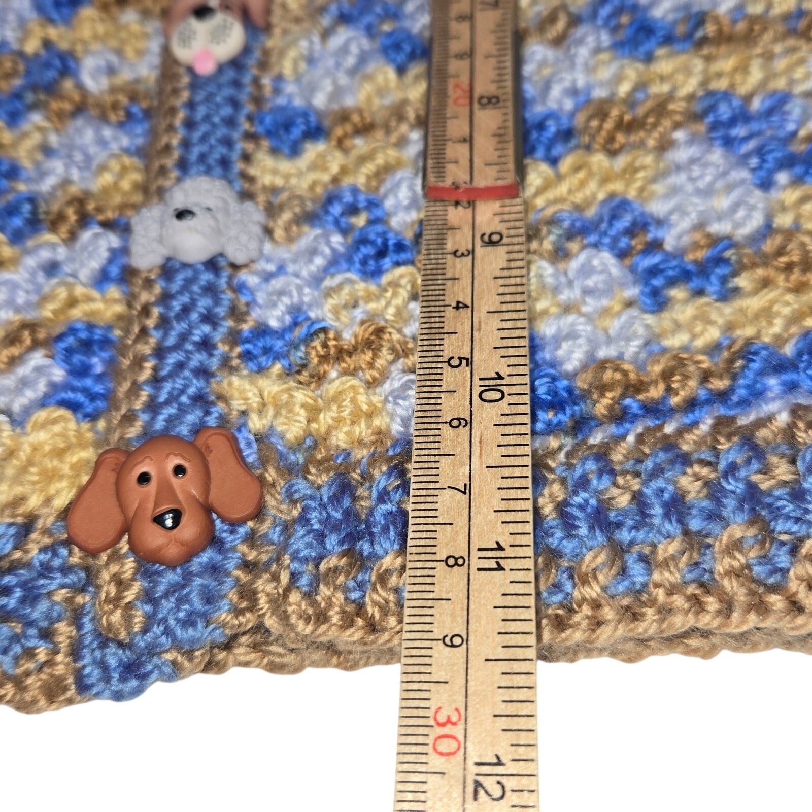 Hand Crochet Baby Sweater & Hat Set 9-12 Month Dog Buttons Poodle Hound Blue New