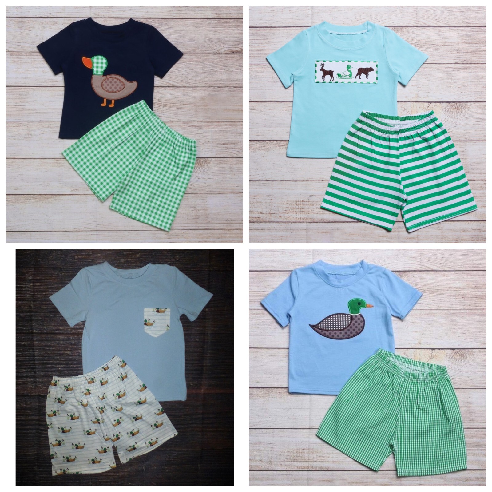 NEW Boutique Boys Shorts Outfit Set Deer Duck Bear Hunting