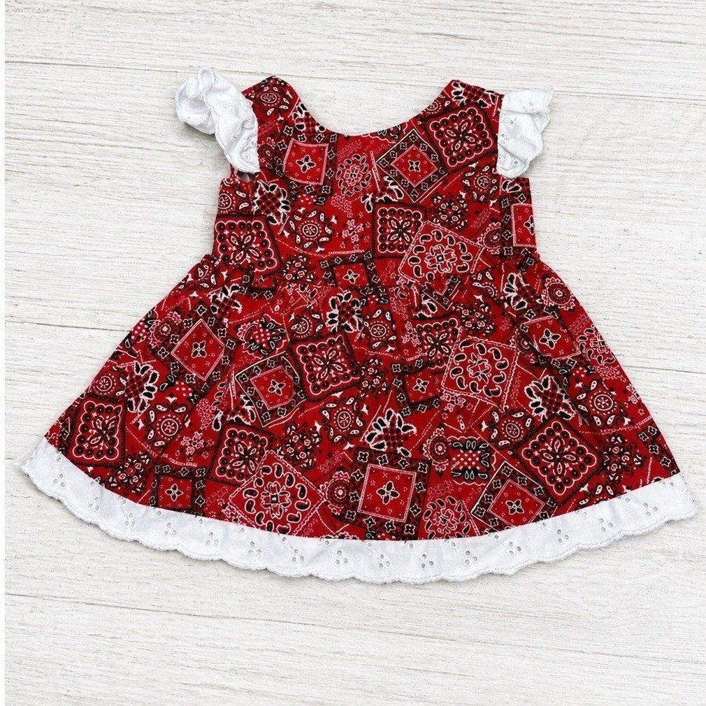 Y2K Bandana Print Set Toddler 12M Red Paisley Eyelet Bow
