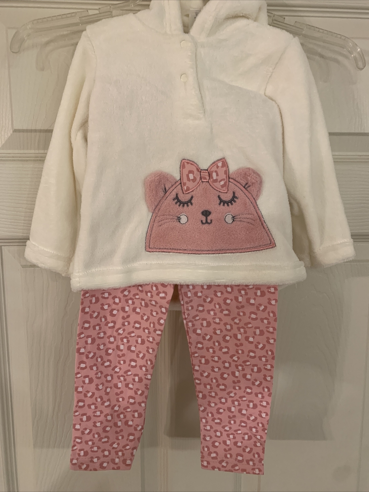 DDG Darlings Cat Baby Girl Outfit 12 Months Fleece Top & Kitty Leggings White