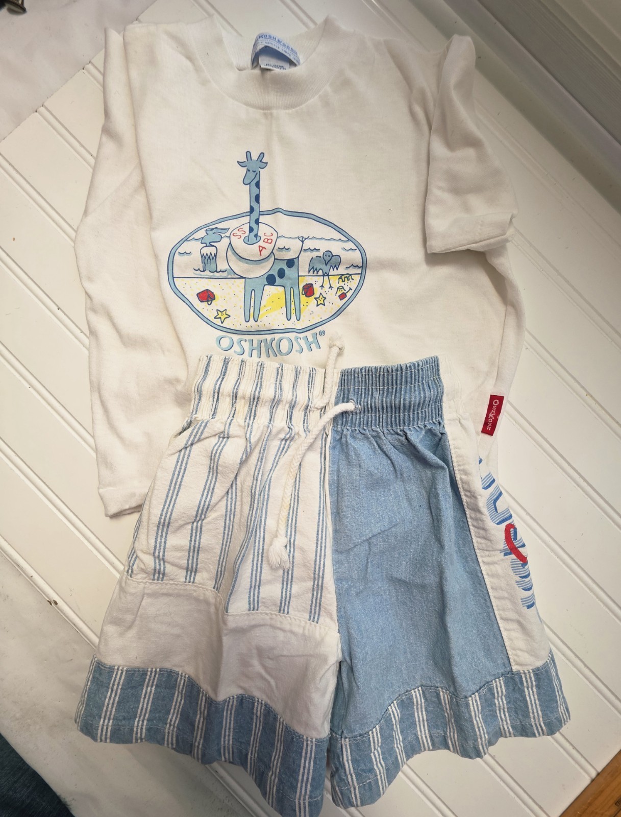 USA VINTAGE OshKosh B’gosh Blue White Shirt And Shorts Set Size 3T