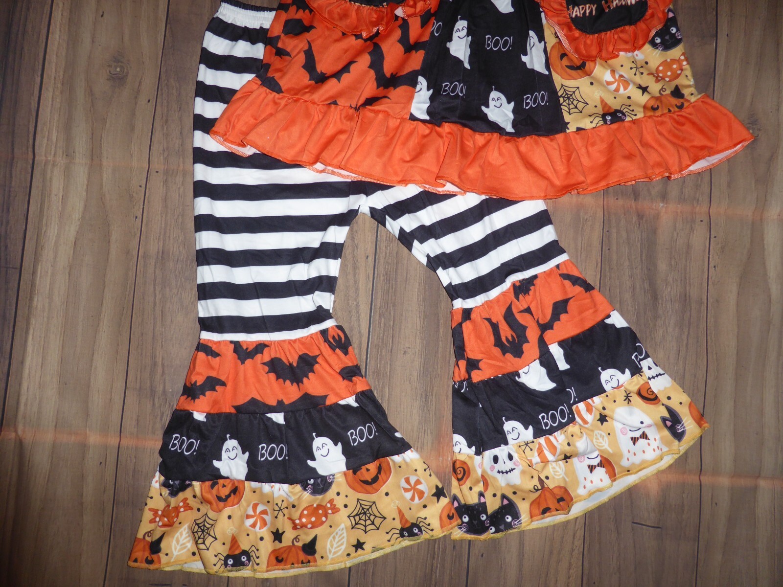 NEW Boutique Halloween Ruffle Tunic Dress & Bell Bottoms Girls Outfit Set