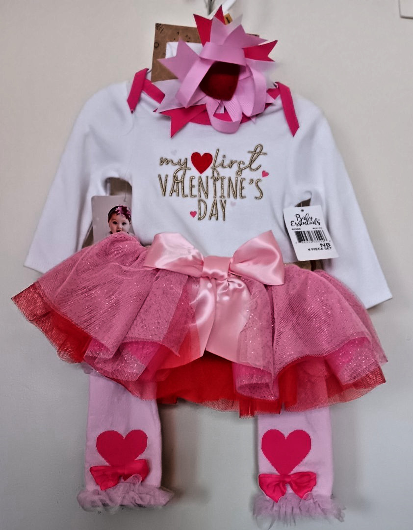 My 1st VALENTINE’S DAY Baby Essentials Newborn Girl 4-Piece Set Tutu Outfit New!