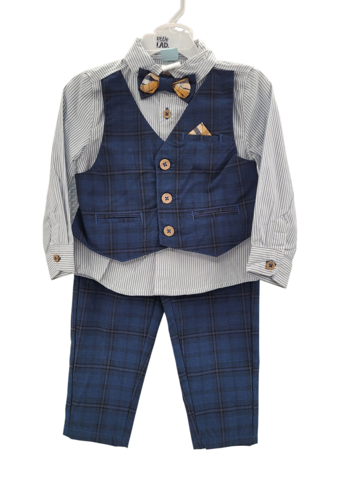 LITTLE LAD Baby Button Down Mock Vest Pants 2 Piece Set Size 24M Blue Plaid NEW
