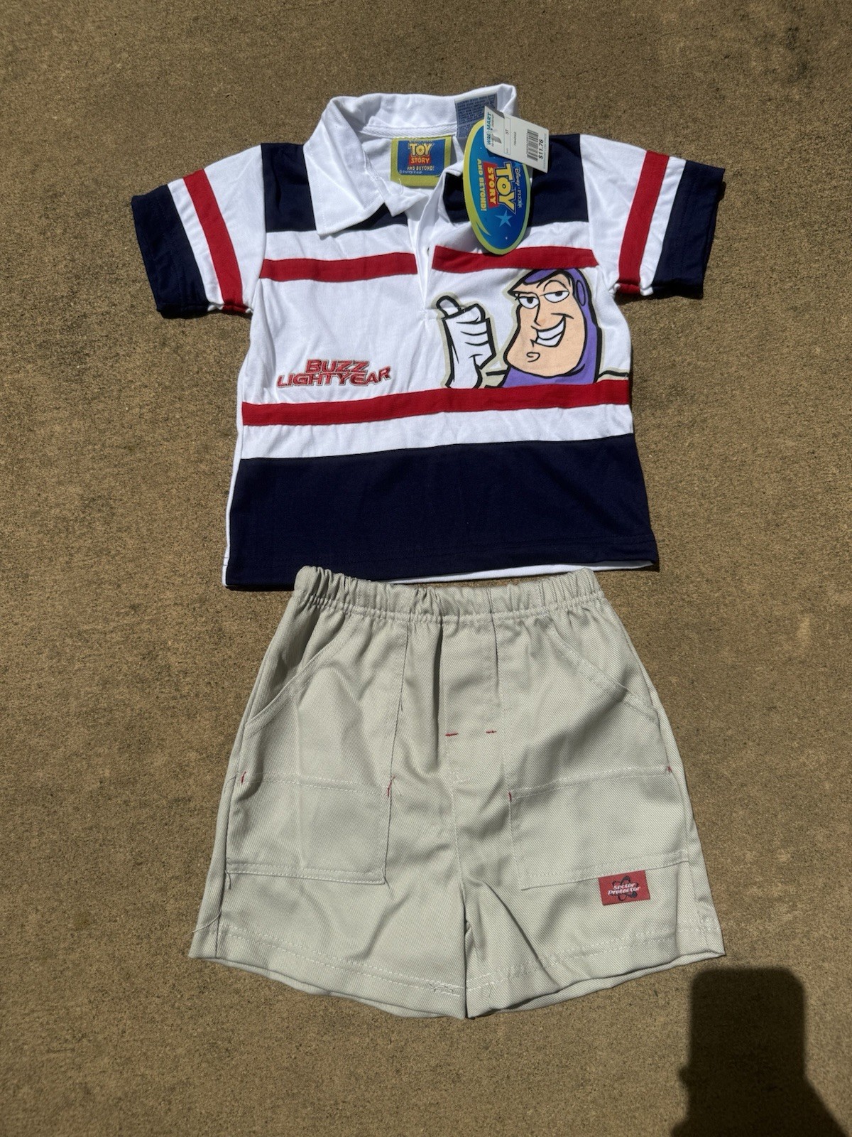 VTG NEW Toy Story Buzz Lightyear 3T Toddler Outfit Khaki Shorts Polo Shirt Set