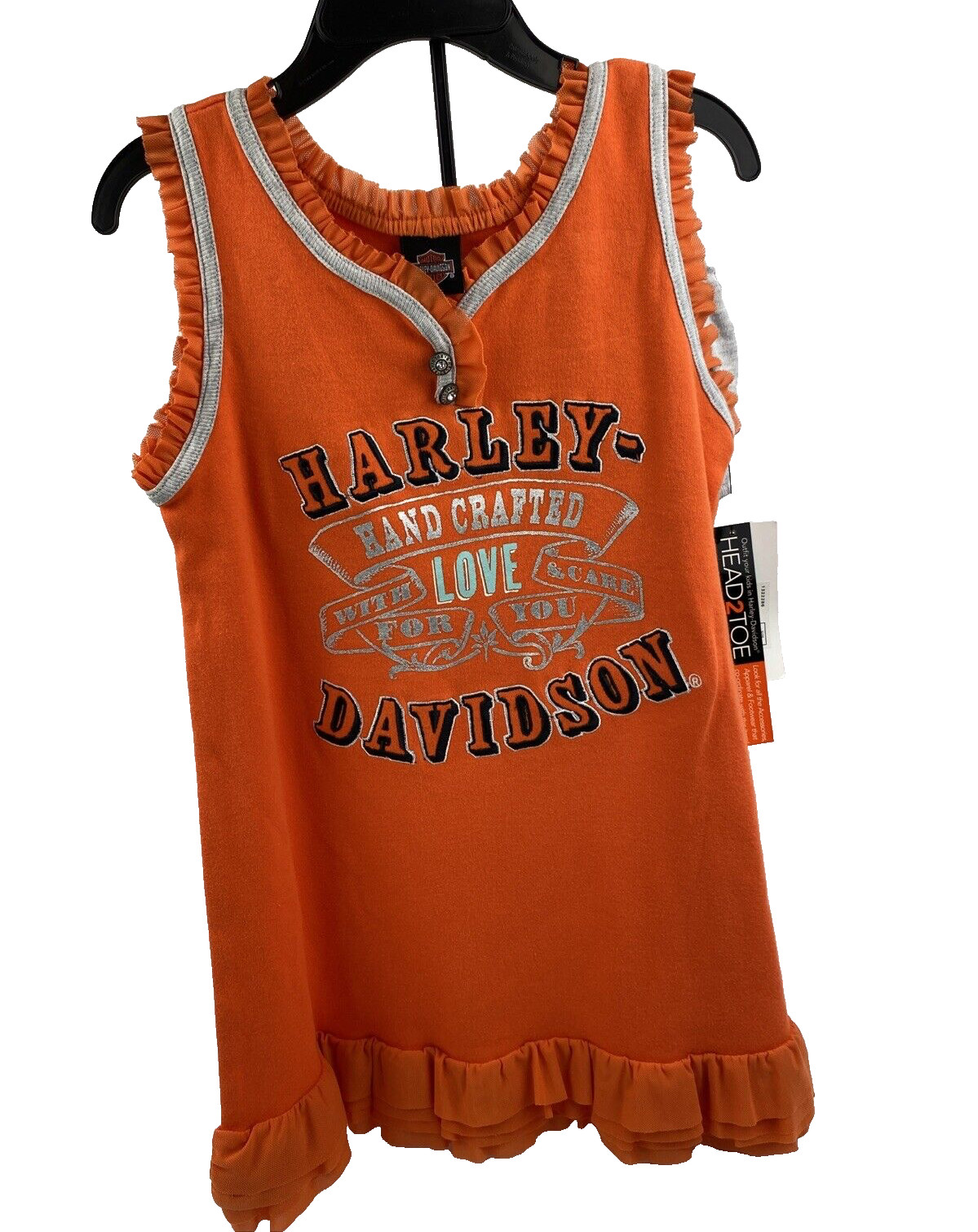 Harley Davidson Girl 4T Jersey Dress Panty 2 piece orange ruffles cotton NEW -B