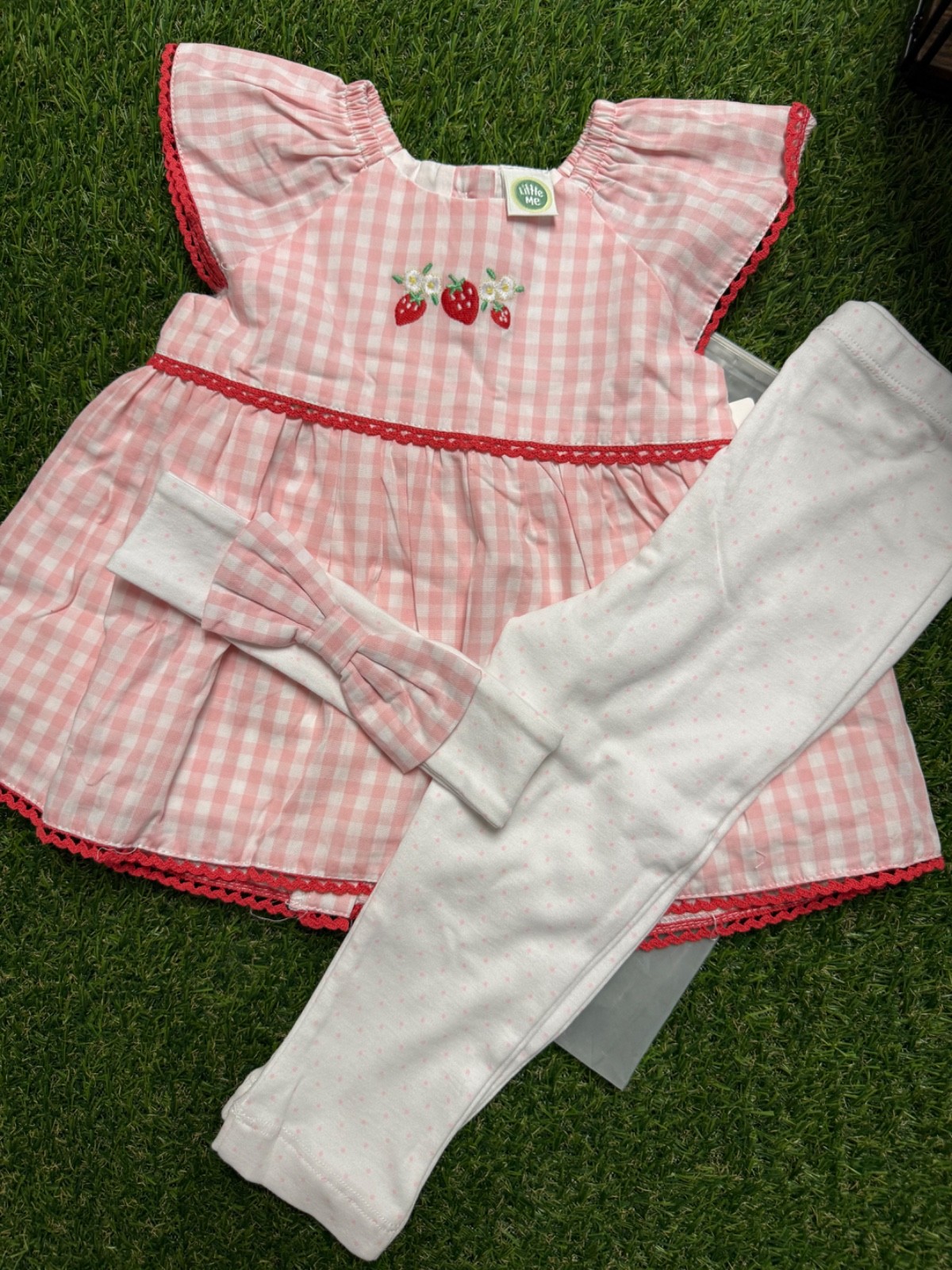 Little Me Strawberry Gingham Tunic Set Baby Girl 18M 3Pc Outfit Headband NWT