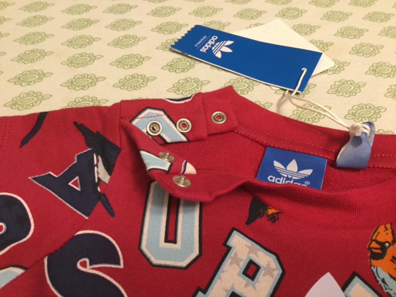 Adidas Infant adorable I FR Jumpsuit G red with bird print trefold logo 3 sizes