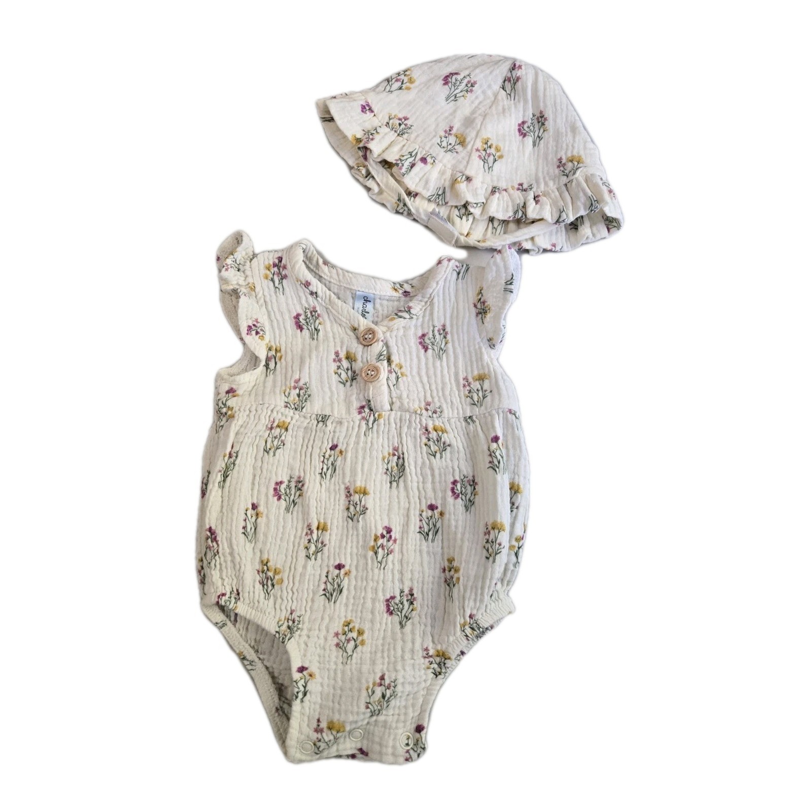 Charlotte & Star 2 piece set/ bodysuit and Hat Floral Infant Girls 6-9 Months