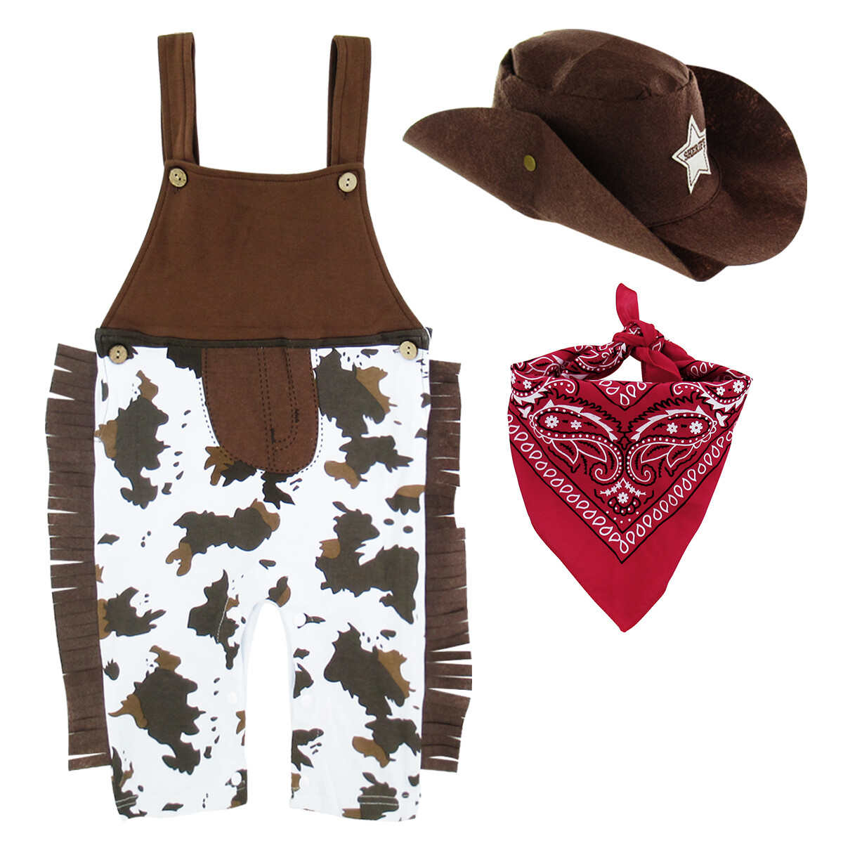 Baby Boy Cowboy Outfit Set Clothes Infant Western Cosplay Romper Hat Scarf Gift